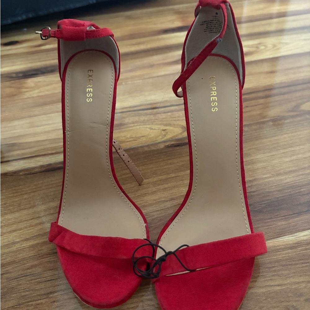 Express Red Suede Heels with Ankle Strap